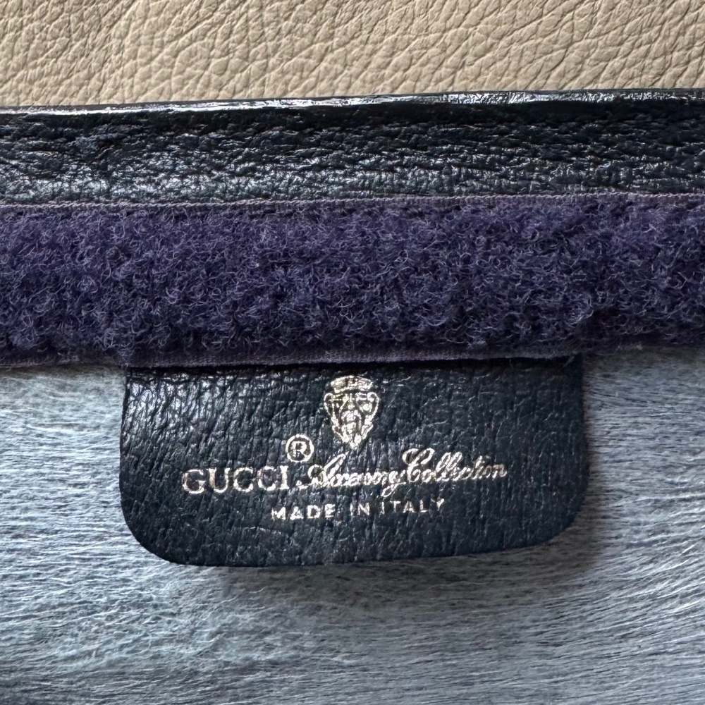 Authentic Vintage Gucci Web Monogram Canvas Black Leather Velcro Chain Clutch - Picture 9 of 11